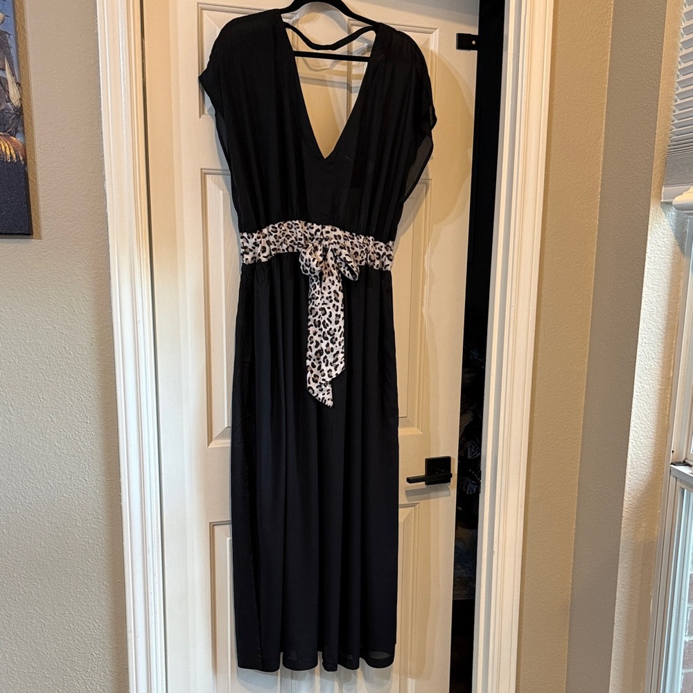 Swimsuits For All Black Swim Coverup with Leopard-Accent Tie